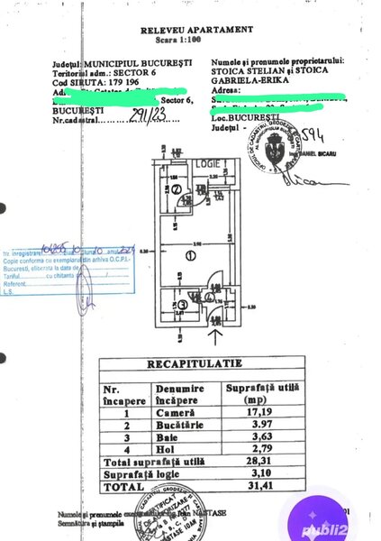Gorjului, garsoniera 32 mp.